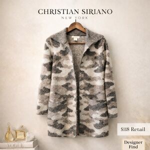 Christian Siriano New York Camo Knit Cardigan XS | Cozy Luxe Open Front Sweater